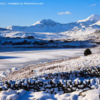 Buy canvas prints of Snowdon Panorama in Winter Snow Snowdonia by Pearl Bucknall