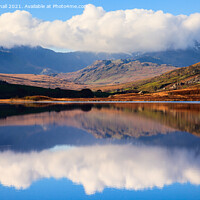 Buy canvas prints of Cloudy Snowdon Panorama Reflections Snowdonia by Pearl Bucknall
