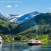 Buy canvas prints of Cruise Ships in Geiranger Fjord on Norway Coast by Pearl Bucknall