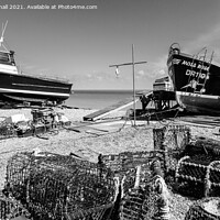 Buy canvas prints of Deal seafront boats Kent Black and White by Pearl Bucknall