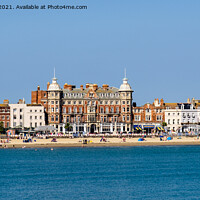 Buy canvas prints of Weymouth Seafront Hotels and Beach Dorset by Pearl Bucknall