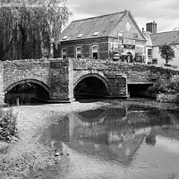 Buy canvas prints of Clun Bridge Shropshire in Black and White by Pearl Bucknall