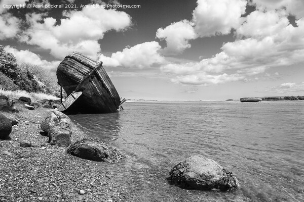 Traeth Dulas Ship Wreck Anglesey Black and White Picture Board by Pearl Bucknall