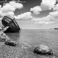 Buy canvas prints of Traeth Dulas Ship Wreck Anglesey Black and White by Pearl Bucknall