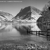 Buy canvas prints of Buttermere Reflections Lake District monochrome by Pearl Bucknall