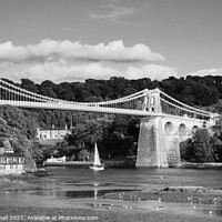 Buy canvas prints of Menai Suspension Bridge Anglesey Black and White by Pearl Bucknall