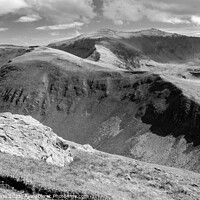 Buy canvas prints of View to Snowdon from Foel Goch Snowdonia Mono by Pearl Bucknall