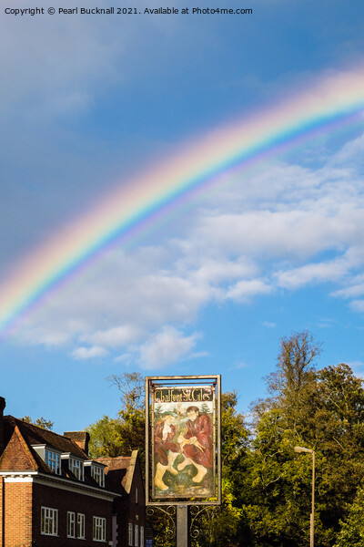 Rainbow Over Chalfont St Giles Picture Board by Pearl Bucknall
