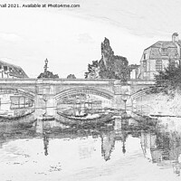 Buy canvas prints of River Welland Bridge Stamford Pencil Sketch by Pearl Bucknall