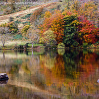 Buy canvas prints of Autumn Reflections in Llyn Geirionydd Lake by Pearl Bucknall