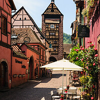 Buy canvas prints of French Cafe Riquewihr France by Pearl Bucknall