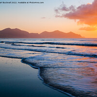 Buy canvas prints of Magical Sunset at Dinas Dinlle Beach Seascape by Pearl Bucknall
