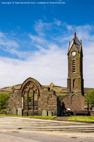 St Peter's Church and Clock Tower in Peel Isle of  Picture Board by Pearl Bucknall