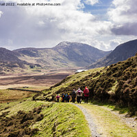 Buy canvas prints of Walkers Hiking Outdoors into Cwm Eigiau Snowdonia  by Pearl Bucknall