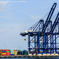 Buy canvas prints of Port of Felixstowe Cranes and Containers by Pearl Bucknall