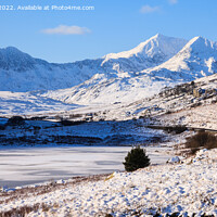 Buy canvas prints of Snowdon Horseshoe in Winter Snowdonia Panorama by Pearl Bucknall