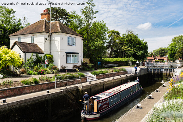 Narrowboat in Marlow Lock, River Thames Picture Board by Pearl Bucknall