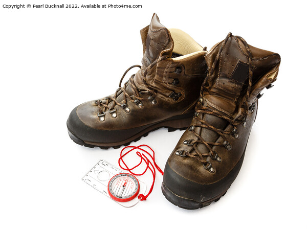Hiking Boots and Compass Picture Board by Pearl Bucknall