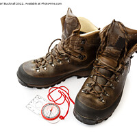Buy canvas prints of Hiking Boots and Compass by Pearl Bucknall
