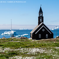 Buy canvas prints of Cottongrass Ilulissat Church and Disko Bay Greenla by Pearl Bucknall