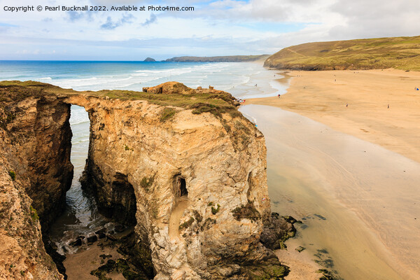 Perranporth Beach Rock Arch Cornwall Picture Board by Pearl Bucknall