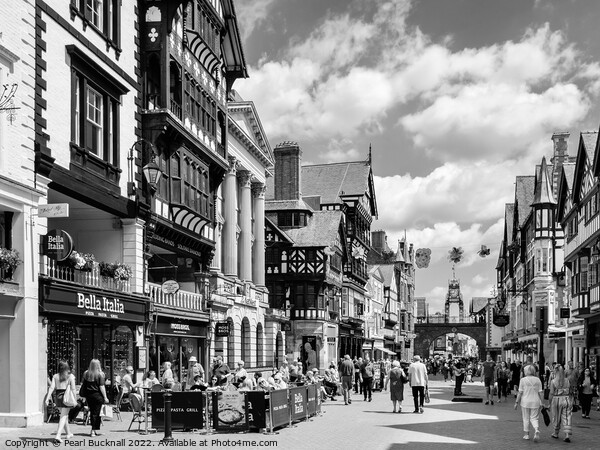 Chester City Street Scene Cheshire Black and White Picture Board by Pearl Bucknall