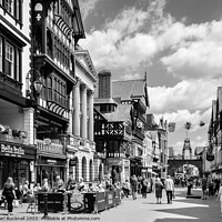 Buy canvas prints of Chester City Street Scene Cheshire Black and White by Pearl Bucknall