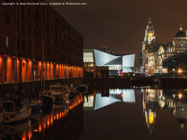 Night Reflections in Albert Dock Liverpool  Picture Board by Pearl Bucknall