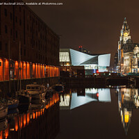 Buy canvas prints of Night Reflections in Albert Dock Liverpool  by Pearl Bucknall