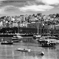 Buy canvas prints of Brixham Harbour Devon Coast Black and White by Pearl Bucknall