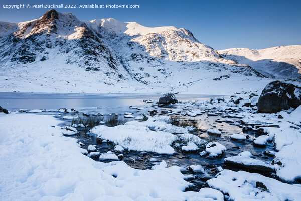 Frozen Llyn Idwal in Winter Snow Snowdonia Picture Board by Pearl Bucknall