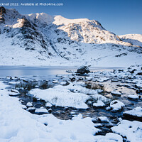 Buy canvas prints of Frozen Llyn Idwal in Winter Snow Snowdonia by Pearl Bucknall