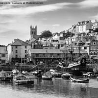 Buy canvas prints of Brixham Harbour Devon Black and White by Pearl Bucknall
