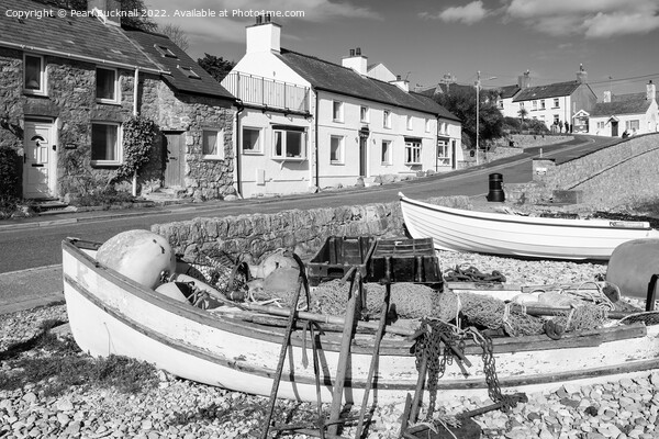 Moelfre Seafront Anglesey Black and White Picture Board by Pearl Bucknall