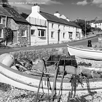 Buy canvas prints of Moelfre Seafront Anglesey Black and White by Pearl Bucknall