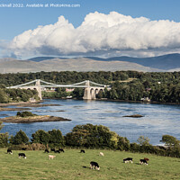 Buy canvas prints of Menai Strait and Suspension Bridge Anglesey by Pearl Bucknall
