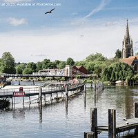 Buy canvas prints of Red Kite over River Thames at Marlow Lock by Pearl Bucknall