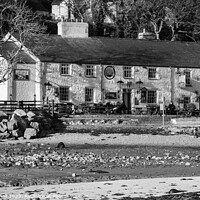 Buy canvas prints of Historic Pub in Red Wharf Bay Anglesey Mono by Pearl Bucknall