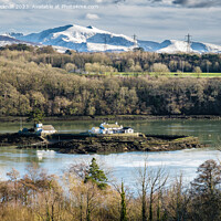 Buy canvas prints of Ynys Gored Goch in Menai Strait Anglesey Winter Sn by Pearl Bucknall