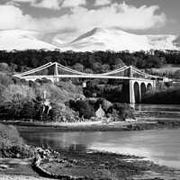 Buy canvas prints of Menai Suspension Bridge Anglesey Coast Mono by Pearl Bucknall