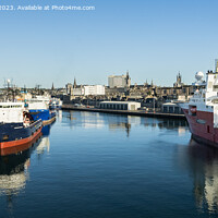 Buy canvas prints of Ships in Aberdeen Port Scotland Pano by Pearl Bucknall