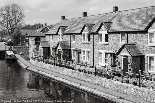 Canalside Cottages in Brecon Basin Mono Picture Board by Pearl Bucknall