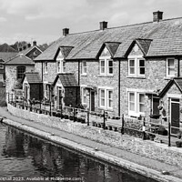 Buy canvas prints of Canalside Cottages in Brecon Basin Mono by Pearl Bucknall
