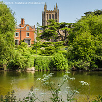 Buy canvas prints of Hereford Cathedral across River Wye Herefordshire by Pearl Bucknall