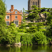 Buy canvas prints of Hereford Cathedral across River Wye Herefordshire by Pearl Bucknall