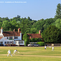 Buy canvas prints of Tilford Village Cricket on the Green Panorama by Pearl Bucknall
