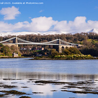Buy canvas prints of Menai Strait, Bridge and Mountains from Anglesey by Pearl Bucknall