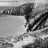 Buy canvas prints of Gogarth Bay and North Stack Anglesey mono by Pearl Bucknall
