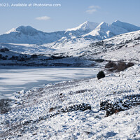 Buy canvas prints of Snowdon Horseshoe in Winter Snowdonia Panorama by Pearl Bucknall