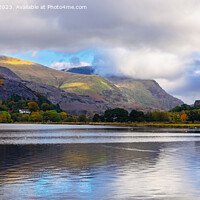 Buy canvas prints of Snowdonia Lake Llanberis panorama by Pearl Bucknall